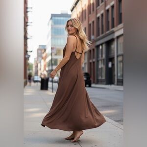 Zara Brown Maxi Boho Flow Dress – Size Medium